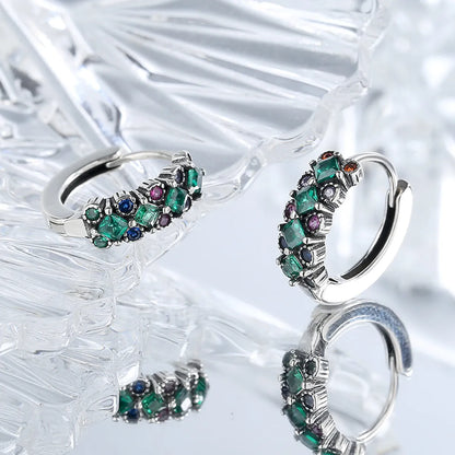 1 Pair Ethnic Style Square Sterling Silver Inlaid Zircon Hoop Earrings