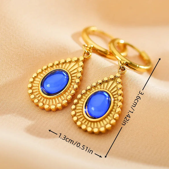 1 Pair Ethnic Style Streetwear Water Droplets Patchwork Plating Inlay Stainless Steel Zircon Gold Plated Drop Earrings