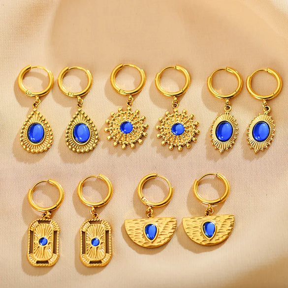 1 Pair Ethnic Style Streetwear Water Droplets Patchwork Plating Inlay Stainless Steel Zircon Gold Plated Drop Earrings