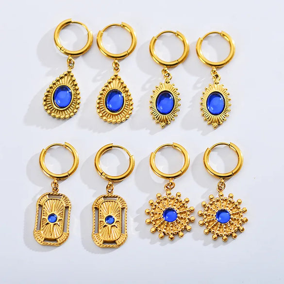 1 Pair Ethnic Style Streetwear Water Droplets Patchwork Plating Inlay Stainless Steel Zircon Gold Plated Drop Earrings