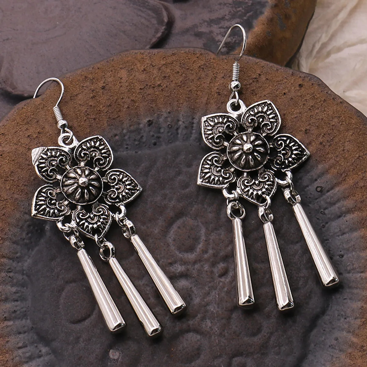 1 Pair Ethnic Style Tassel Flower Alloy Plating Hollow Out Women's Drop Earrings