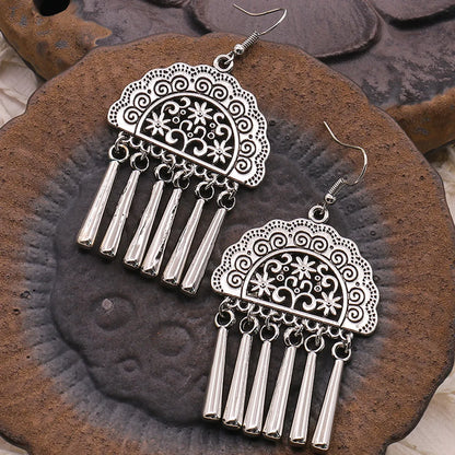 1 Pair Ethnic Style Tassel Flower Alloy Plating Hollow Out Women's Drop Earrings