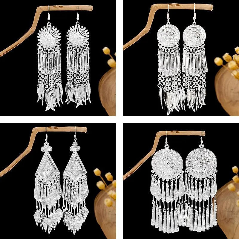 1 Pair Ethnic Style Tassel Plating Alloy Drop Earrings