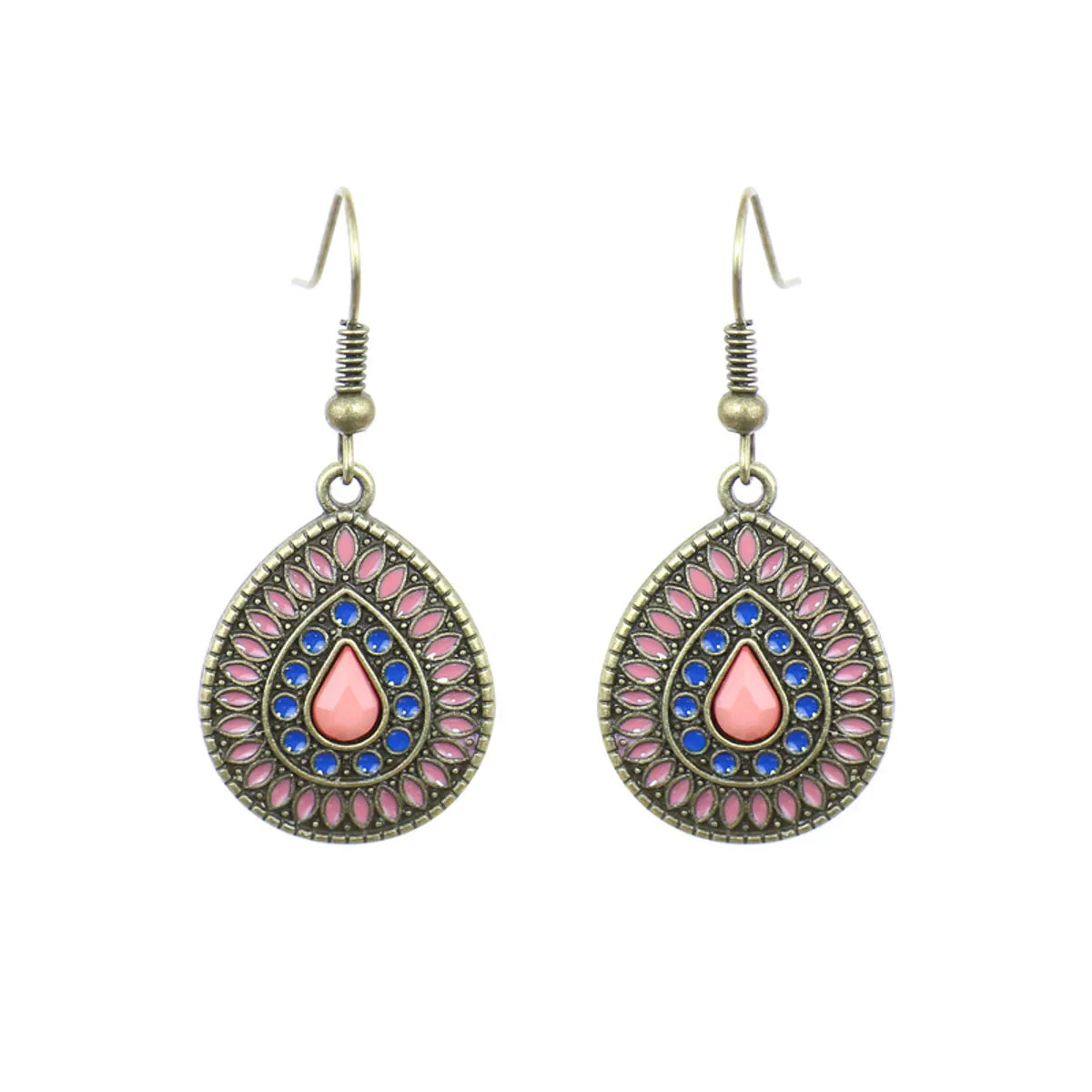 1 Pair Ethnic Style Water Droplets Flower Alloy Enamel Plating Inlay Artificial Gemstones Women'S Drop Earrings