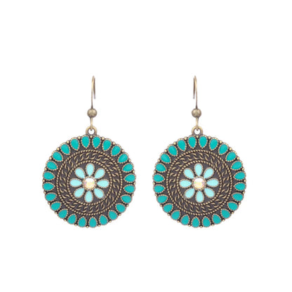 1 Pair Ethnic Style Water Droplets Flower Alloy Enamel Plating Inlay Artificial Gemstones Women'S Drop Earrings