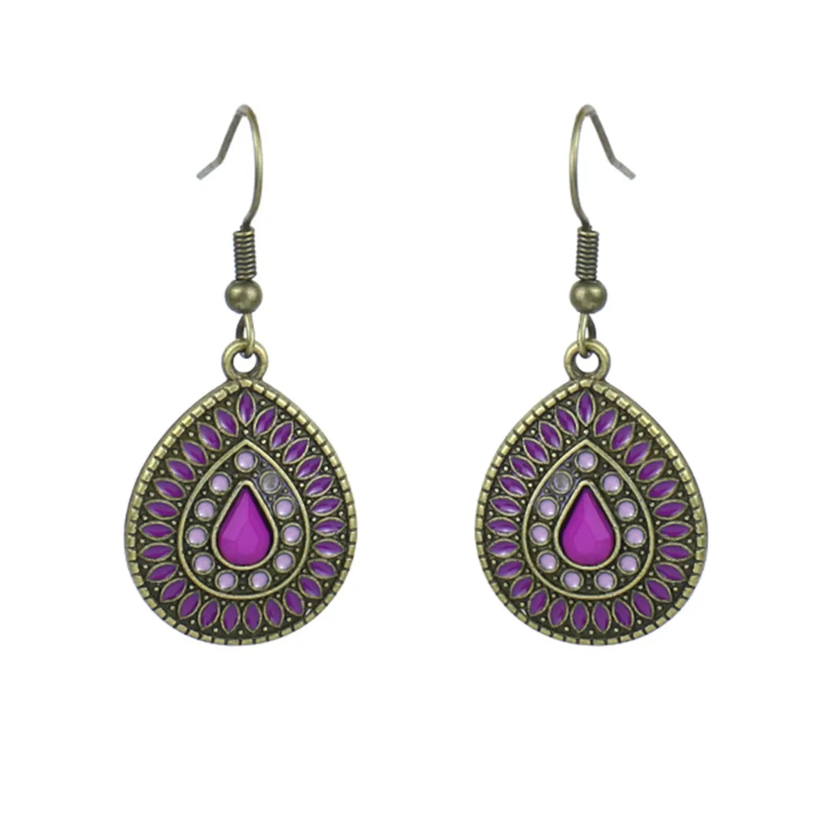 1 Pair Ethnic Style Water Droplets Flower Alloy Enamel Plating Inlay Artificial Gemstones Women'S Drop Earrings