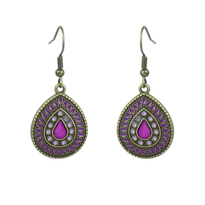 1 Pair Ethnic Style Water Droplets Flower Alloy Enamel Plating Inlay Artificial Gemstones Women'S Drop Earrings