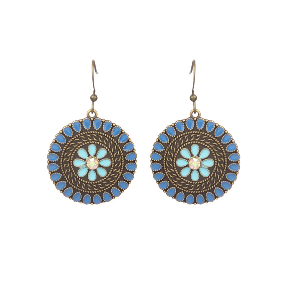 1 Pair Ethnic Style Water Droplets Flower Alloy Enamel Plating Inlay Artificial Gemstones Women'S Drop Earrings