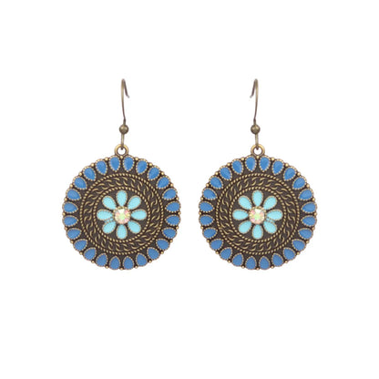 1 Pair Ethnic Style Water Droplets Flower Alloy Enamel Plating Inlay Artificial Gemstones Women'S Drop Earrings