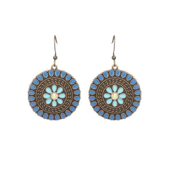1 Pair Ethnic Style Water Droplets Flower Alloy Enamel Plating Inlay Artificial Gemstones Women'S Drop Earrings