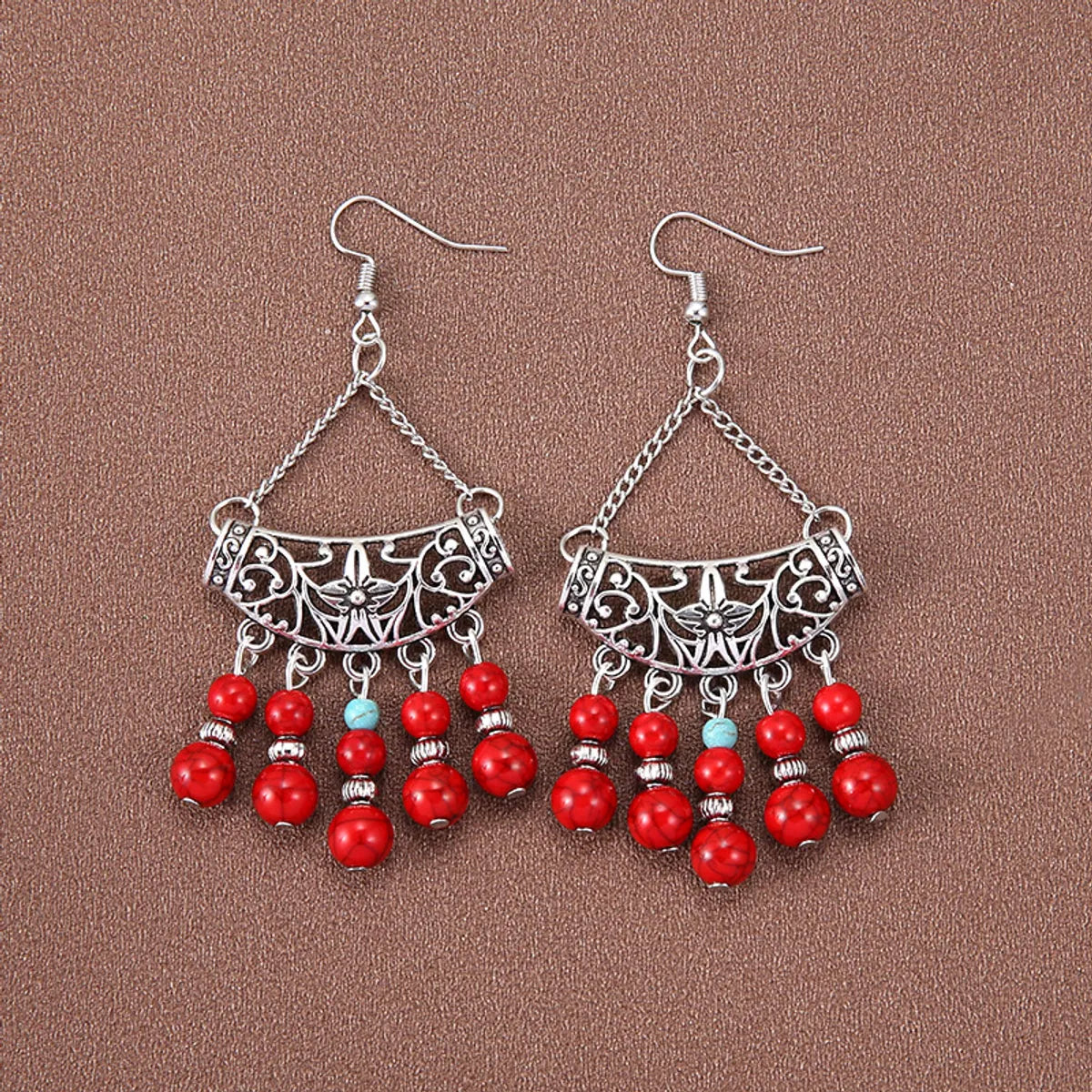 1 Pair Ethnic Style Water Droplets Hollow Out Alloy Turquoise Drop Earrings