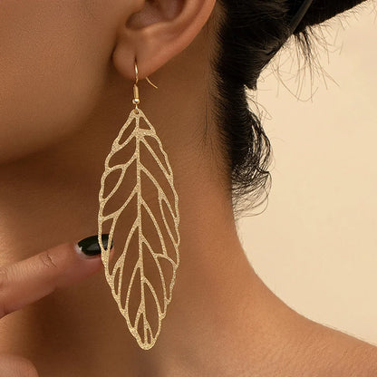 1 Pair Exaggerated Artistic Leaves Plating Hollow Out Alloy Ferroalloy 14k Gold Plated Drop Earrings