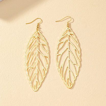 1 Pair Exaggerated Artistic Leaves Plating Hollow Out Alloy Ferroalloy 14k Gold Plated Drop Earrings