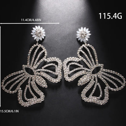 1 Pair Exaggerated Butterfly Plating Hollow Out Inlay Copper Rhinestones Drop Earrings