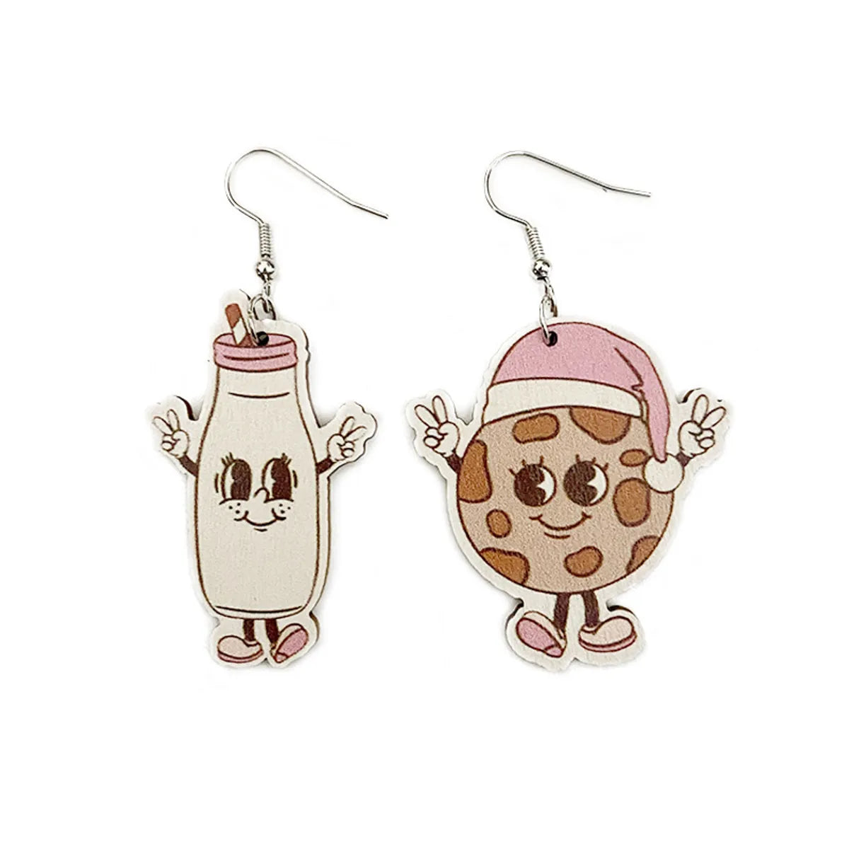 1 Pair Exaggerated Cartoon Character Printing Wood Earrings