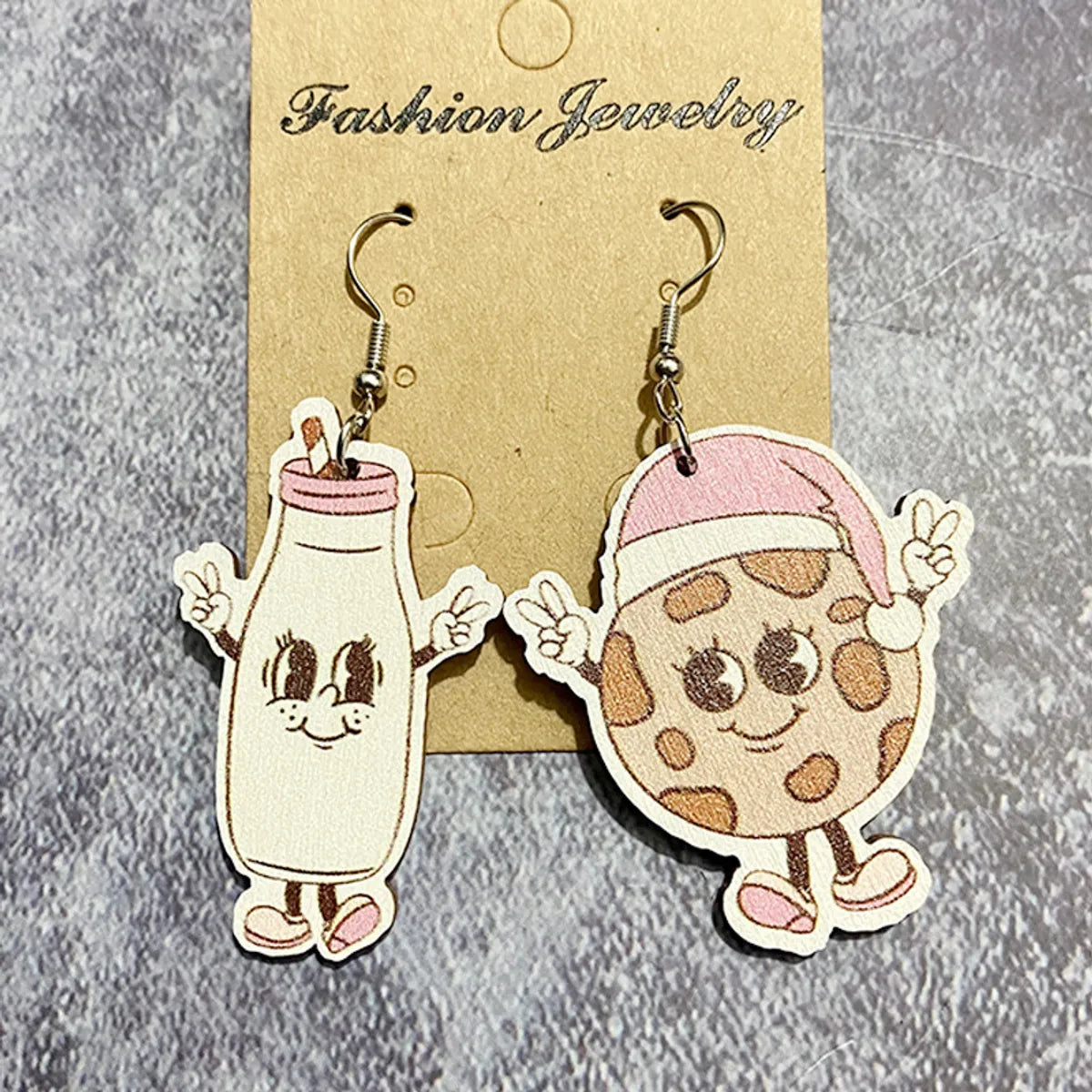 1 Pair Exaggerated Cartoon Character Printing Wood Earrings