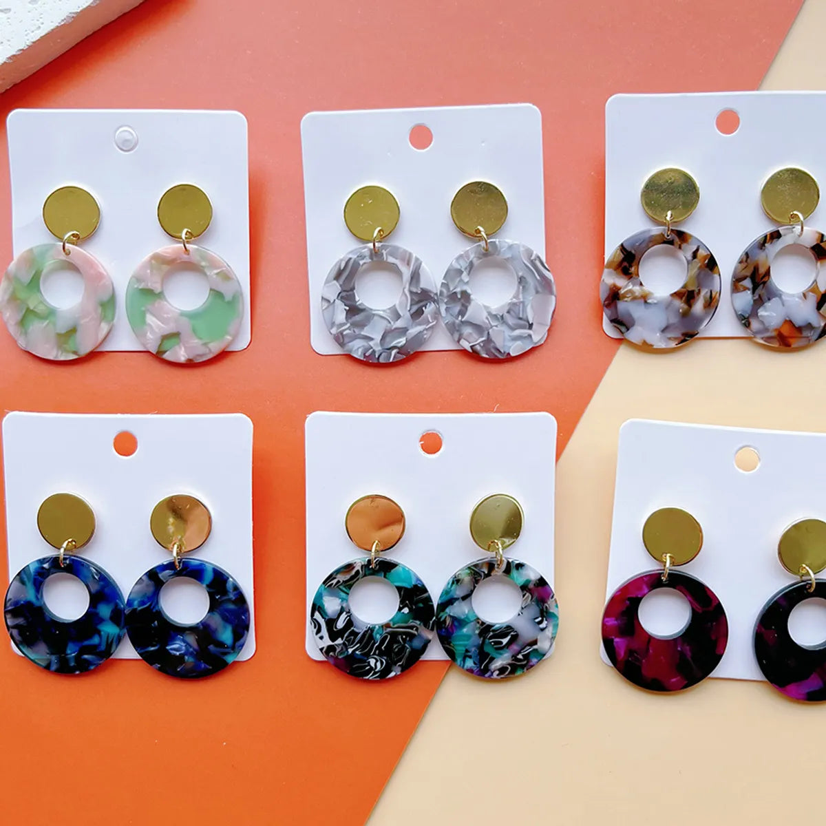 1 Pair Exaggerated Classic Style Round Color Block Arylic Alloy Acetic Acid Sheets Drop Earrings