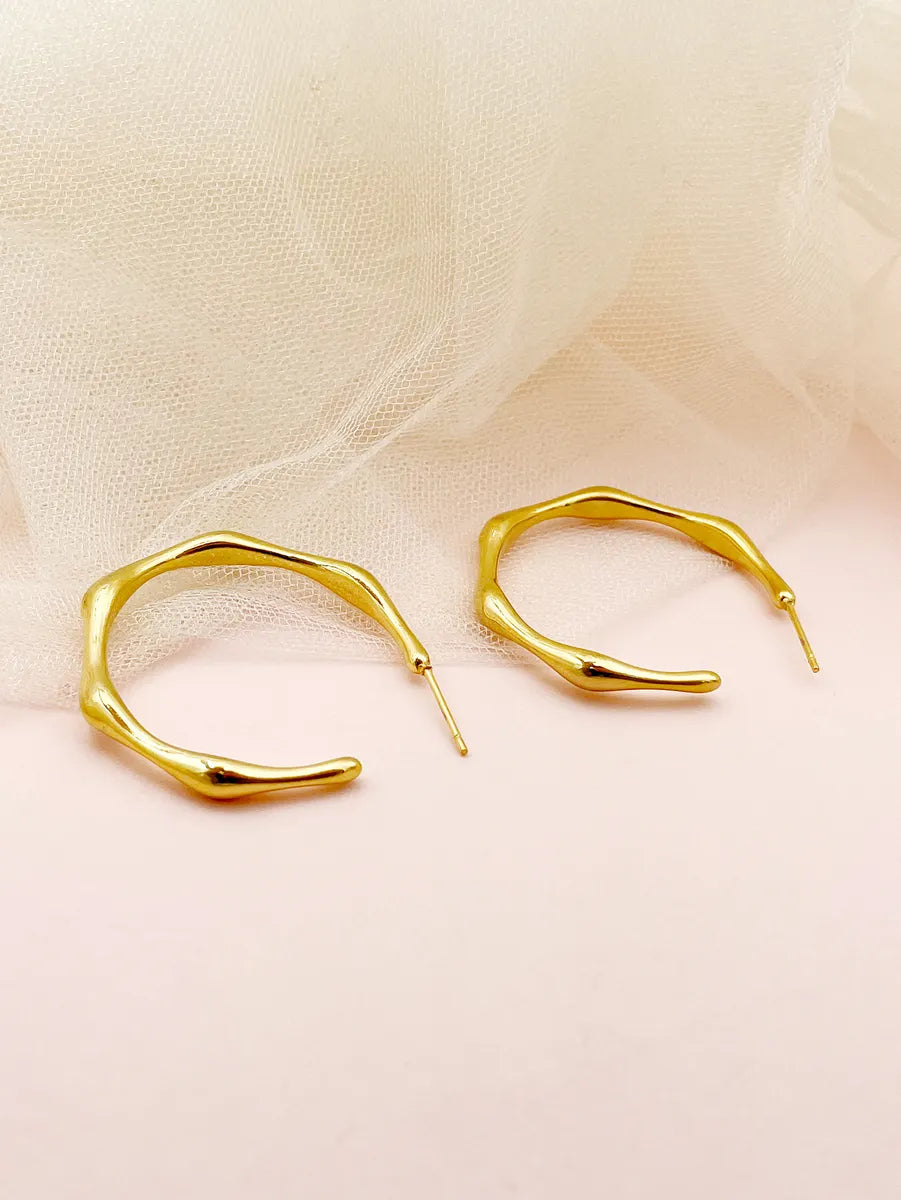 1 Pair Exaggerated Commute C Shape Lines Polishing Plating Stainless Steel Metal Gold Plated Ear Studs