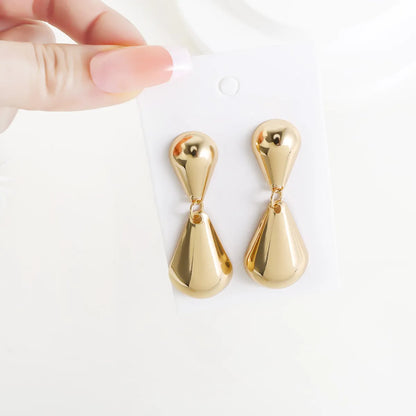 1 Pair Exaggerated Commute Shiny Water Droplets Iron Gold Plated Drop Earrings