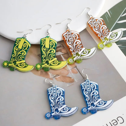 1 Pair Exaggerated Cowboy Style Boots Inlay Alloy Plastic Resin Drop Earrings