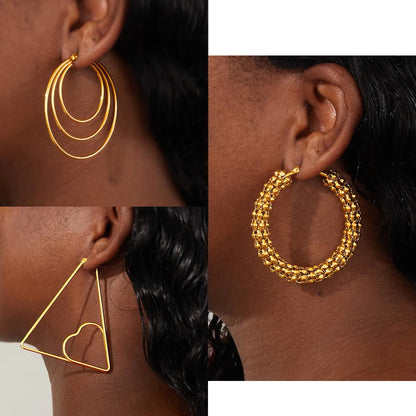 1 Pair Exaggerated Fashion Triangle Round Plating Stainless Steel 18k Gold Plated Hoop Earrings