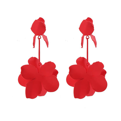 1 Pair Exaggerated Flower Spray Paint Plating Iron Drop Earrings