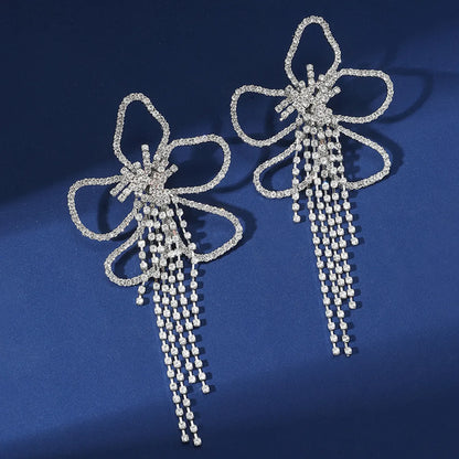 1 Pair Exaggerated Flower Tassel Inlay Alloy Artificial Rhinestones Drop Earrings