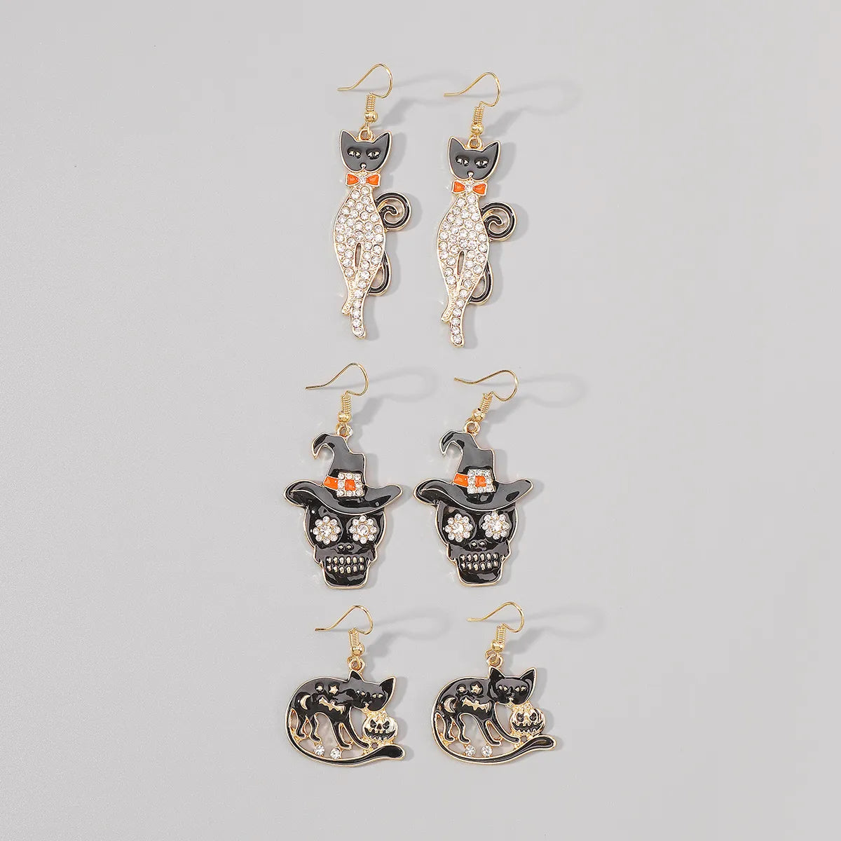 1 Pair Exaggerated Funny Modern Style Cat Skull Enamel Alloy Ear Hook