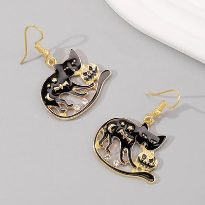 1 Pair Exaggerated Funny Modern Style Cat Skull Enamel Alloy Ear Hook