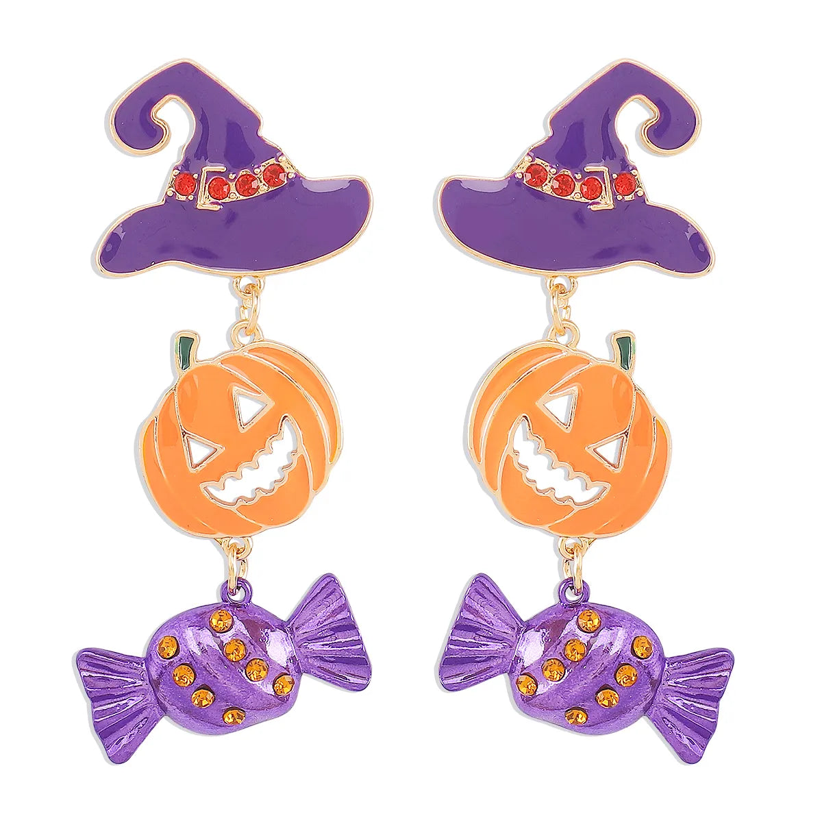 1 Pair Exaggerated Funny Modern Style Pumpkin Inlay Alloy Rhinestones Drop Earrings