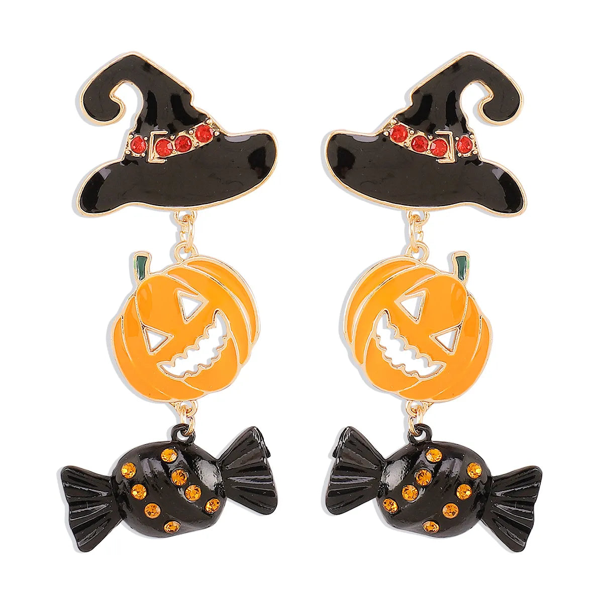 1 Pair Exaggerated Funny Modern Style Pumpkin Inlay Alloy Rhinestones Drop Earrings