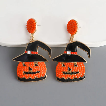 1 Pair Exaggerated Funny Pumpkin Inlay Alloy Beads Drop Earrings