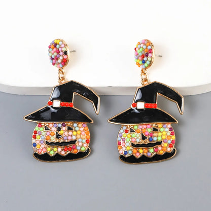 1 Pair Exaggerated Funny Pumpkin Inlay Alloy Beads Drop Earrings