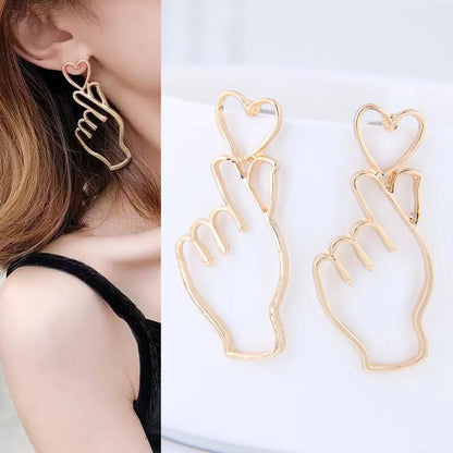 1 Pair Exaggerated Gesture Heart Shape Alloy Plating Women's Drop Earrings