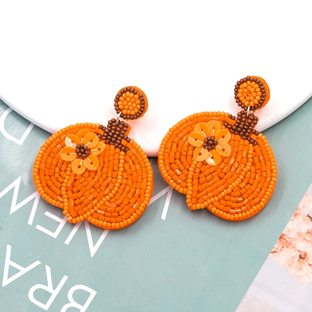 1 Pair Exaggerated Handmade Funny Pumpkin Handmade Synthetic Fibre Seed Bead Drop Earrings