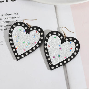 1 Pair Exaggerated Heart Shape Wood Inlay Rhinestones Women's Drop Earrings