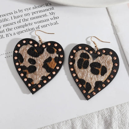 1 Pair Exaggerated Heart Shape Wood Inlay Rhinestones Women's Drop Earrings