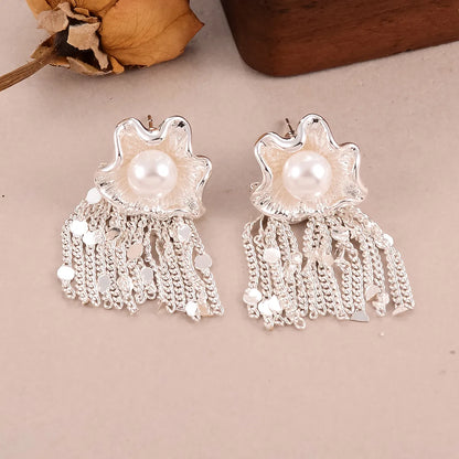 1 Pair Exaggerated IG Style Flower Tassel Inlay Copper Pearl Drop Earrings