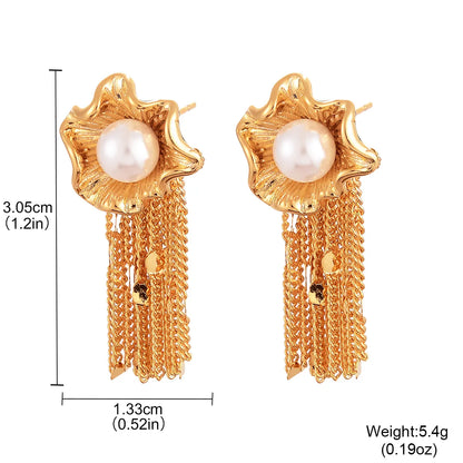 1 Pair Exaggerated IG Style Flower Tassel Inlay Copper Pearl Drop Earrings