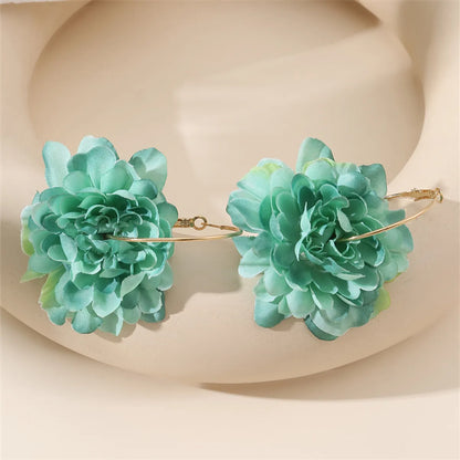 1 Pair Exaggerated Lady Flower Alloy Cloth Earrings