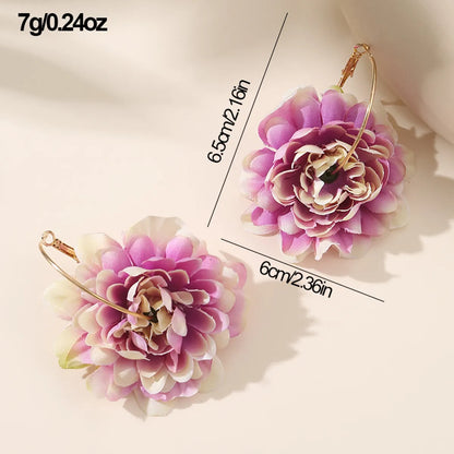 1 Pair Exaggerated Lady Flower Alloy Cloth Earrings