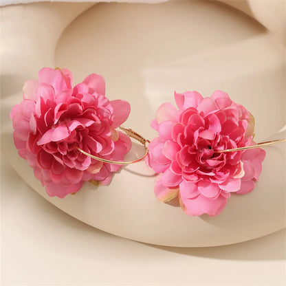 1 Pair Exaggerated Lady Flower Alloy Cloth Earrings