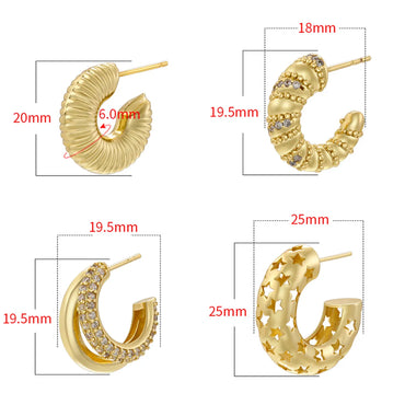 1 Pair Exaggerated Luxurious Shiny C Shape Star Side Stripe Plating Inlay Copper Zircon 18k Gold Plated Ear Studs