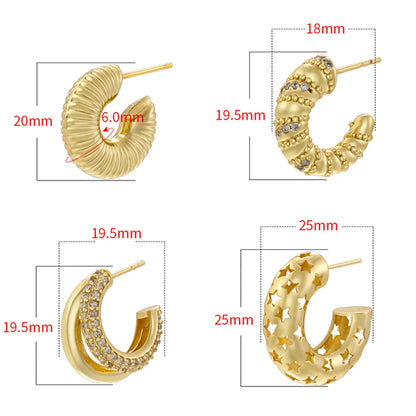 1 Pair Exaggerated Luxurious Shiny C Shape Star Side Stripe Plating Inlay Copper Zircon 18k Gold Plated Ear Studs