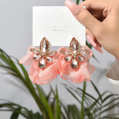 1 Pair Exaggerated Luxurious Sweet Petal Inlay Zinc Alloy Rhinestones Drop Earrings