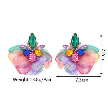 1 Pair Exaggerated Luxurious Sweet Petal Inlay Zinc Alloy Rhinestones Drop Earrings