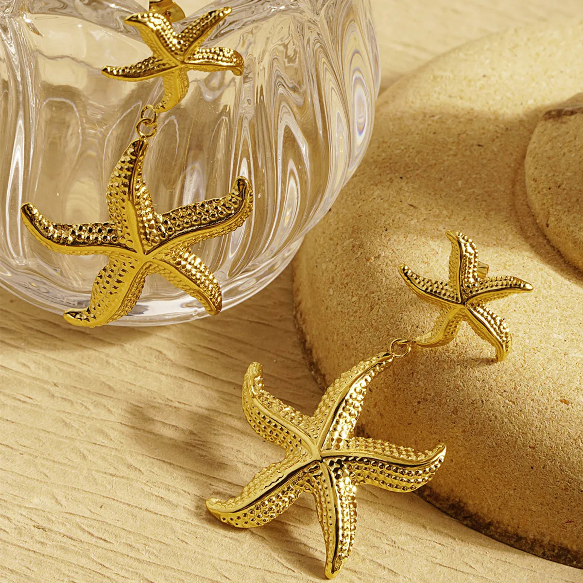 1 Pair Exaggerated Marine Style Starfish 304 Stainless Steel 18K Gold Plated Drop Earrings