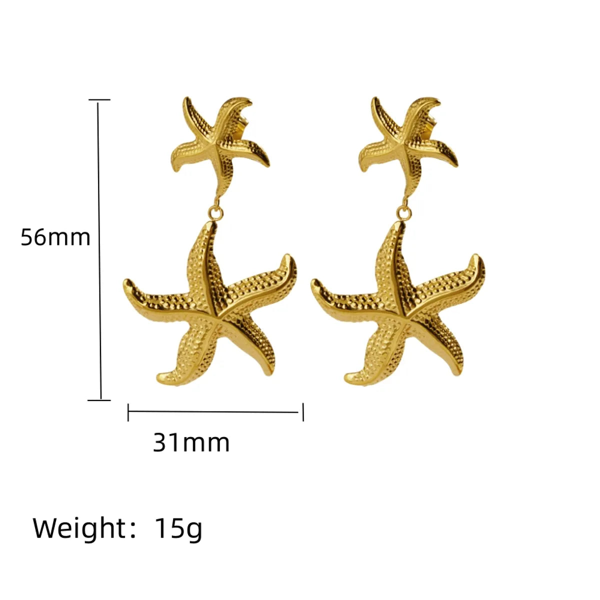 1 Pair Exaggerated Marine Style Starfish 304 Stainless Steel 18K Gold Plated Drop Earrings