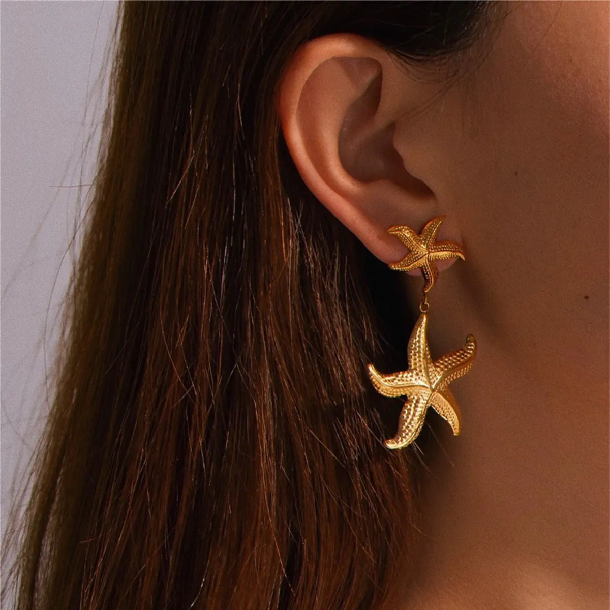 1 Pair Exaggerated Marine Style Starfish 304 Stainless Steel 18K Gold Plated Drop Earrings