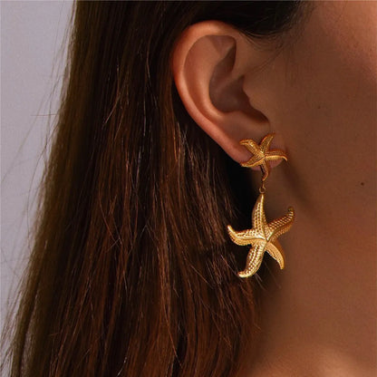 1 Pair Exaggerated Marine Style Starfish 304 Stainless Steel 18K Gold Plated Drop Earrings